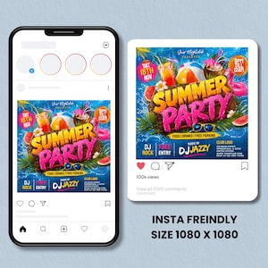Summer Party Flyer, Beach Party flyer,  Design, Pool Party Invite, Summer Break Party Flyer, Summer Event Flyer, DIY, Text Canva Editable