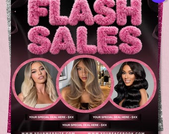 Flash Sale Flyer Template for Lash, Nail, Hair, Makeup, Salon Promo, DIY, Text, Canva Editable