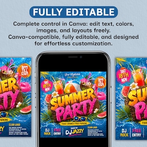 Summer Party Flyer, Beach Party flyer,  Design, Pool Party Invite, Summer Break Party Flyer, Summer Event Flyer, DIY, Text Canva Editable