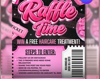 Raffle Giveaway Flyer, Prize Flyer Contest Flyer Beauty Flyer Hair Lashes Braids Nails Makeup Flyer  Canva Editable