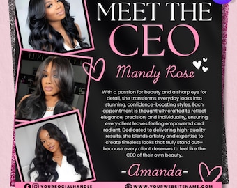 Meet the CEO Flyer Template, Women in Business Branding Flyer, Meet the Owner Flyer, Small Business Branding Flyer ,DIY Text,Canva Editable