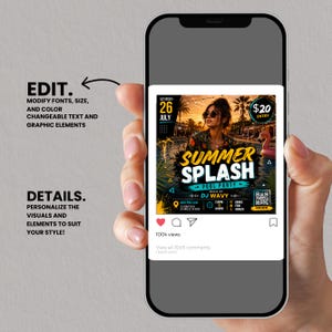 Summer Splash Pool Party Flyer, DJ Beach Event flyer, Pool Party Invite Flyer Summer Break, DIY, Text, Canva Editable