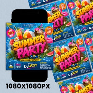 Summer Party Flyer, Beach Party flyer,  Design, Pool Party Invite, Summer Break Party Flyer, Summer Event Flyer, DIY, Text Canva Editable