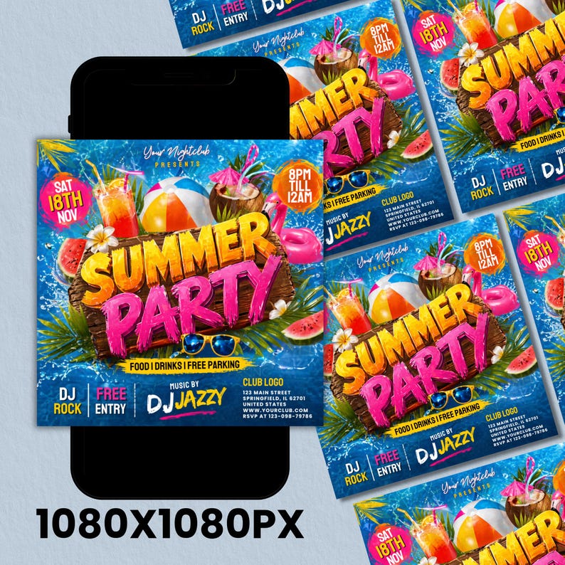 Summer Party Flyer, Beach Party flyer,  Design, Pool Party Invite, Summer Break Party Flyer, Summer Event Flyer, DIY, Text Canva Editable