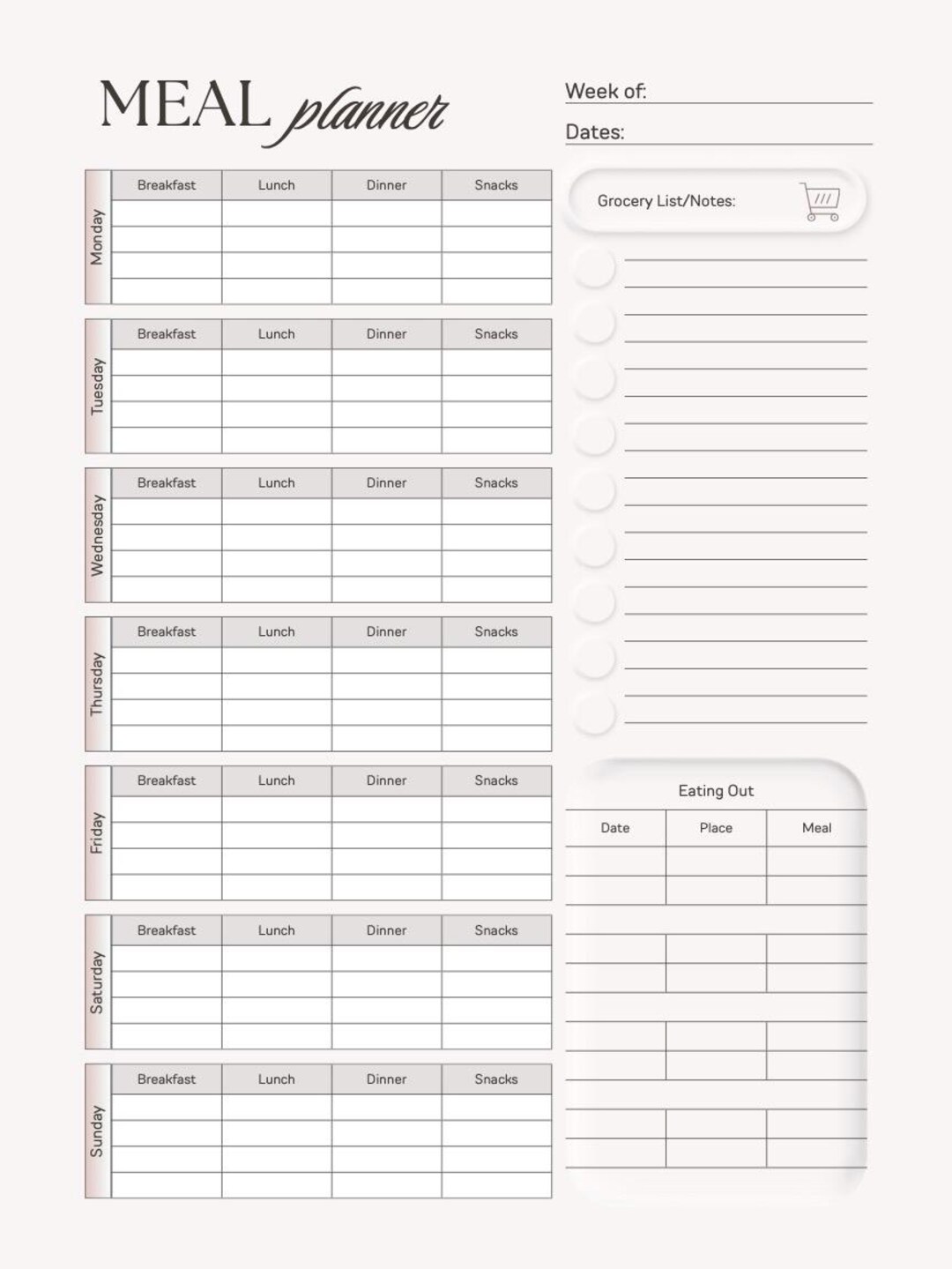 Weekly Meal Planner - Etsy Australia