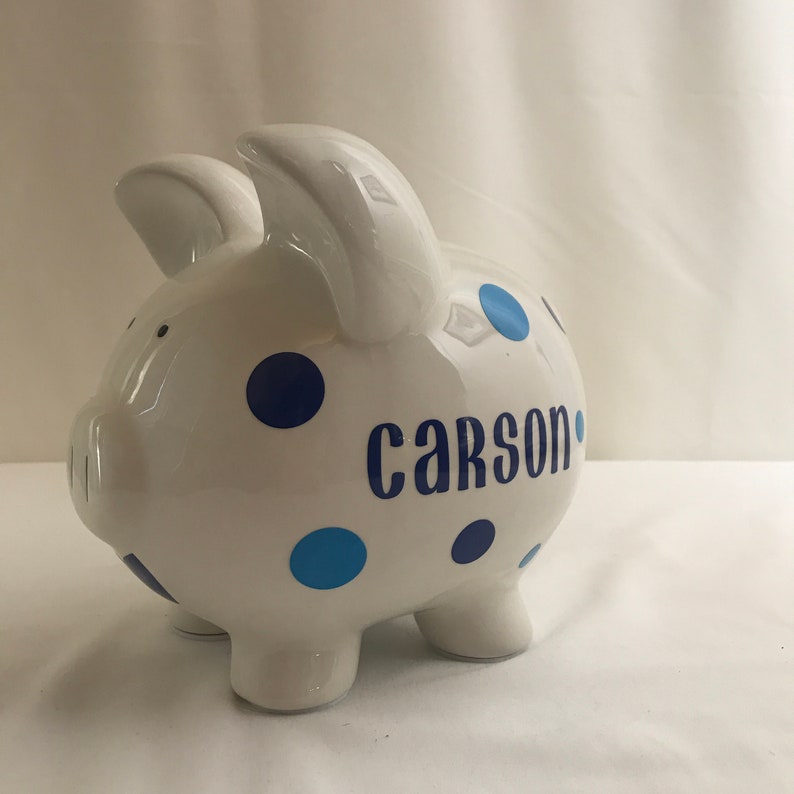 Large Personalized Ceramic Piggy Bank Boy Piggy Bank Nursery Etsy