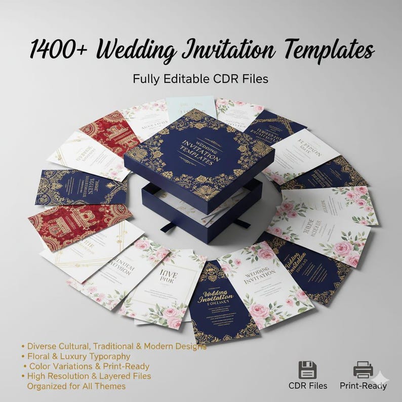 1400+ Editable Wedding Invitation Templates Bundle Modern, Classic ...