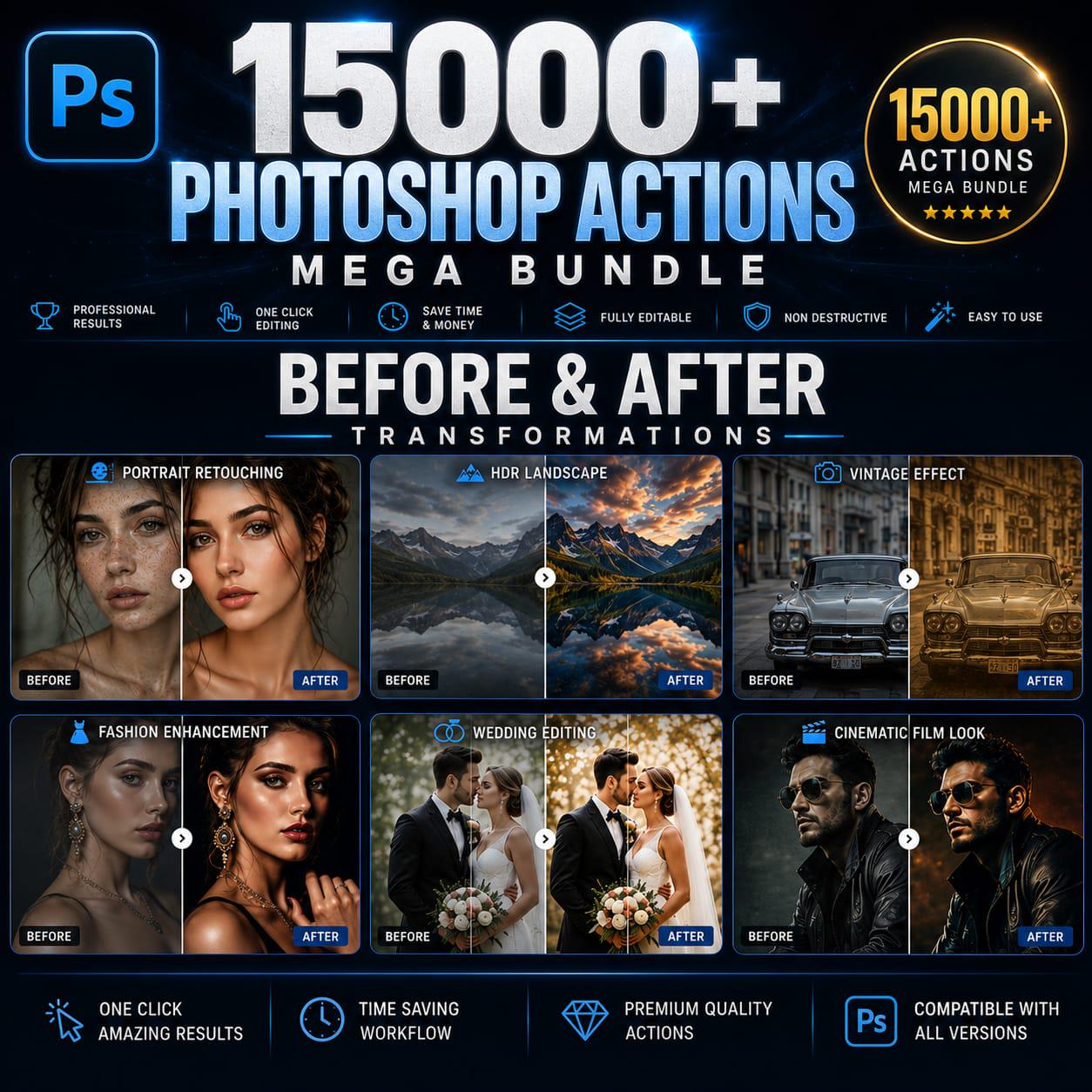 15,000+ Photoshop Actions Mega Bundle Professional Photo Effects Pack ...