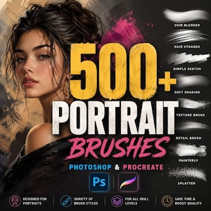 500+ Portrait Pinsel Bundle für Photoshop & Procreate Professionelle Digitale Malerei Pinsel Haut Haare Augen Textur Kunstwerkzeuge und Kit