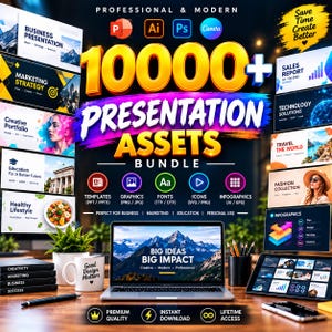 10000+ Presentation Assets Bundle, PowerPoint Templates, Canva Slides, Pitch Deck, Infographics, Business Presentation, Google Slides Kit