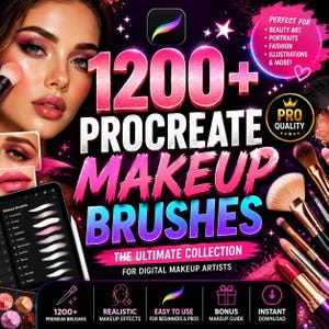 1200+ Procreate Makeup Brushes Bundle Realistic Beauty, Cosmetics & Face Painting Brushes for Procreate Digital Makeup Artist Toolkit