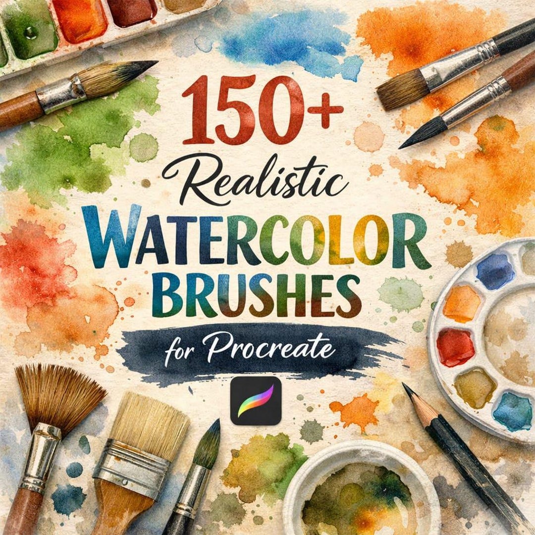 150+ Realistic Watercolor Brushes for Procreate – Professional Wet Wash ...