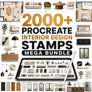 2000 Procreate Interior Design Stamps Bundle Furniture, Room Layouts, Home Decor & Architecture Brushes for Procreate