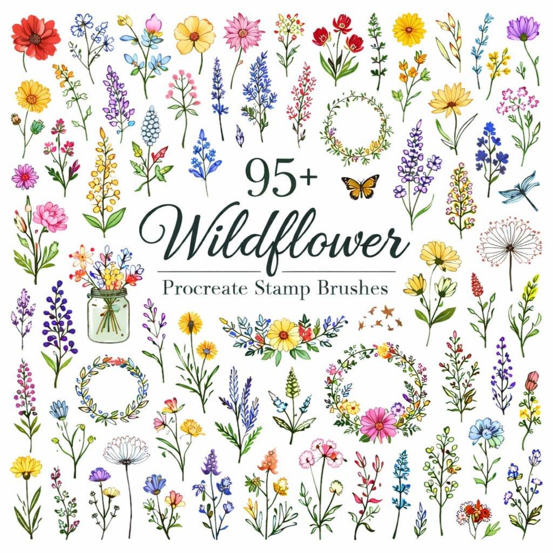 95+ Wildflower Procreate Stamps Bundle – Realistic Floral Brush Set for ...