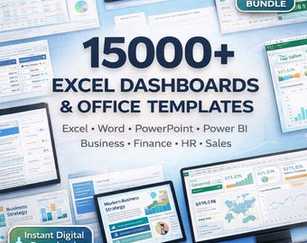 Paquete de más de 15 000 plantillas de Office: paneles de Excel, plantillas de negocios, finanzas, RR. HH. y ventas; paquete de Word, PowerPoint y Power BI.