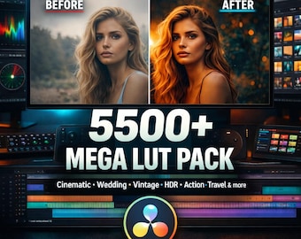 Plus de 5 500 méga LUT | Préréglages d'étalonnage des couleurs Cinematic luts | Mariage, vintage, HDR, LUT d'action | Premiere Pro, Final Cut, DaVinci Resolve