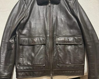 HUGO BOSS Sheep Nappa Leather Jacket – Removable Shearling Collar – Size M