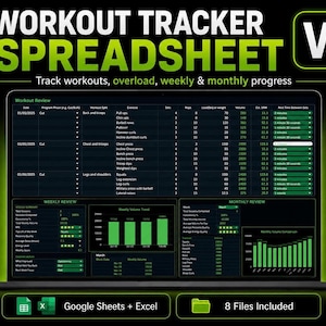 Workout Tracker Spreadsheet, Google Sheets and Excel Log with Progressive Overload and Weekly Reviews