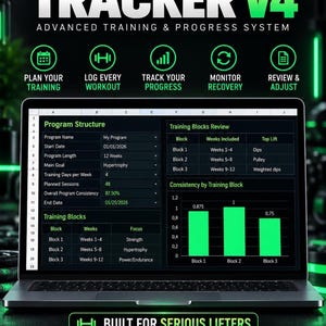 Workout Tracker Spreadsheet + Progressive Overload + 1RM + Recovery + Google Sheets + Excel