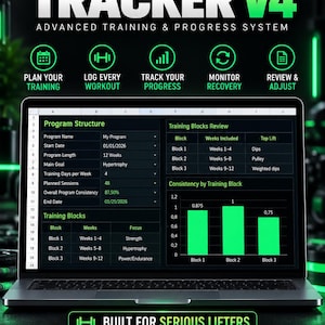 Workout Tracker Spreadsheet + Progressive Overload + 1RM + Recovery + Google Sheets + Excel