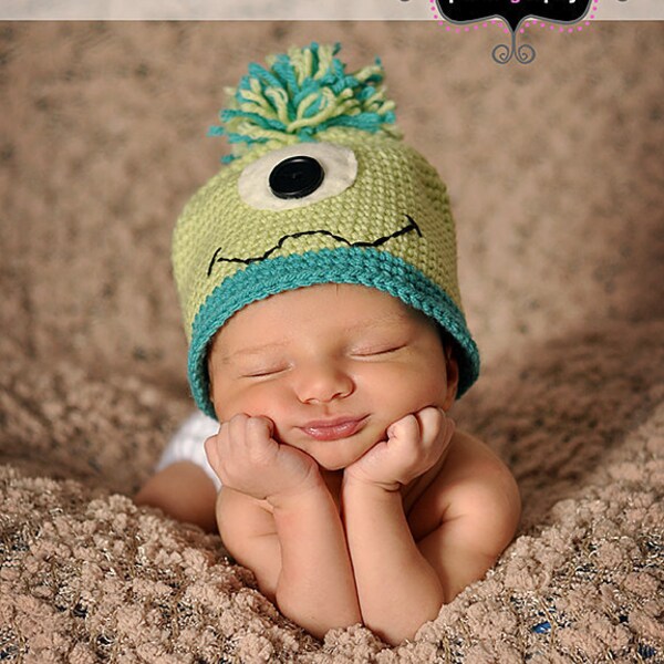 Crochet Monster Hat  in Blue and Green for Babies and Children