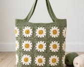 Flower Granny Square Crochet Tote Bag Pattern (PDF, English)