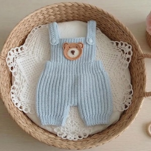 Patrón de pelele de bebé a crochet / Peto de canalé con aplique de osito de peluche (0-3 meses) PDF