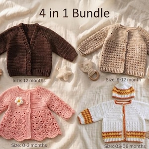 Crochet Baby Cardigan Pattern Bundle | 0-12 Months Sweater, Hat Guide (PDF)