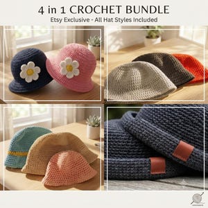 4-in-1 Crochet Bucket Hat Pattern Bundle | Beginner DIY Summer Hat Tutorial (PDF Download)