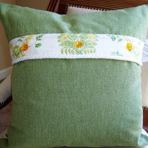 S A L E!!!  Toile by Lee Jofa, Green and Yellow Decorative Pillow Cover with button closure, unique One of a Kind
