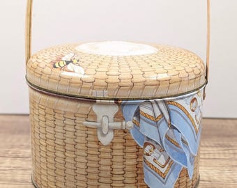 Vintage Nantucket Lightship Basket Tin, 1992 Geo P Davis, Coastal Storage Container