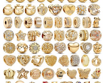 S925 Gold-plated Chinese Zodiac Lucky Pendant | Animal, Heart and Crown Beads | Fits Pandora Bracelet, the perfect gift for her.