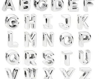 Sterling silver letter bead pendant, initials A-Z, suitable for Pandora European bracelet charms.