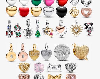 925 Sterling Silver Heart Charm, suitable for Pandora bracelets; Love, Two-tone Rose Gold Charm; Holiday Gift for Women