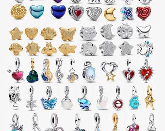 925 Sterling Silver Nature and Heart Pendant for Pandora Bracelets | Butterfly, Animal, Moon and Star Themed Beads