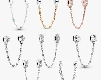 S925 sterling silver heart-shaped safety chain pendant, suitable for Pandora European bracelet charms