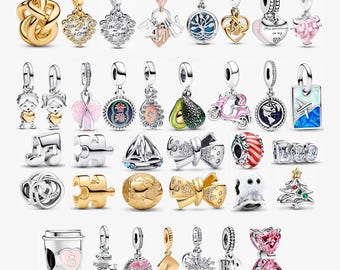 925 Sterling Silver Bracelet and Necklace Beads, Heart Shape, Family Design, Suitable for Pandora Bracelets and Pandora European Bracelets