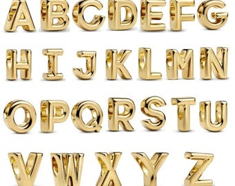 Gold-plated letter beaded pendant | Personalized initial beaded charms for Pandora European bracelet charms.
