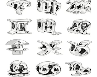 925 sterling silver pendant, twelve constellation pendant beads, suitable for Pandora European bracelet charms.