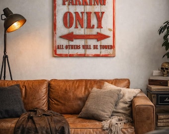 Indian Parking Only | Rustic Wall Decor | Vintage USA Flag | Biker Garage Decor | Handmade Wooden Wall Art