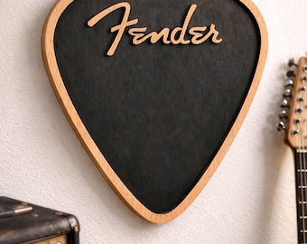 Wandbild mit Gitarrenplektrum, Deko aus Holz für Gitarrenplektrum, Wanddeko für Musikzimmer, Rock-Wandbild, Geschenk für Gitarrenliebhaber, Deko für Musikstudios