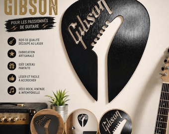Wooden Gibson Wall Art – Giant Guitar Pick – Guitar Pick Wall Art – Vintage Rock Guitarist Gift – Handmade Guitar Decor