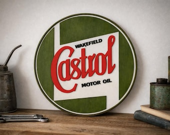 Vintage Castrol wall decoration in engraved wood – Retro garage sign – Motorcycle/car workshop decoration – Gift for mechanical enthusiasts