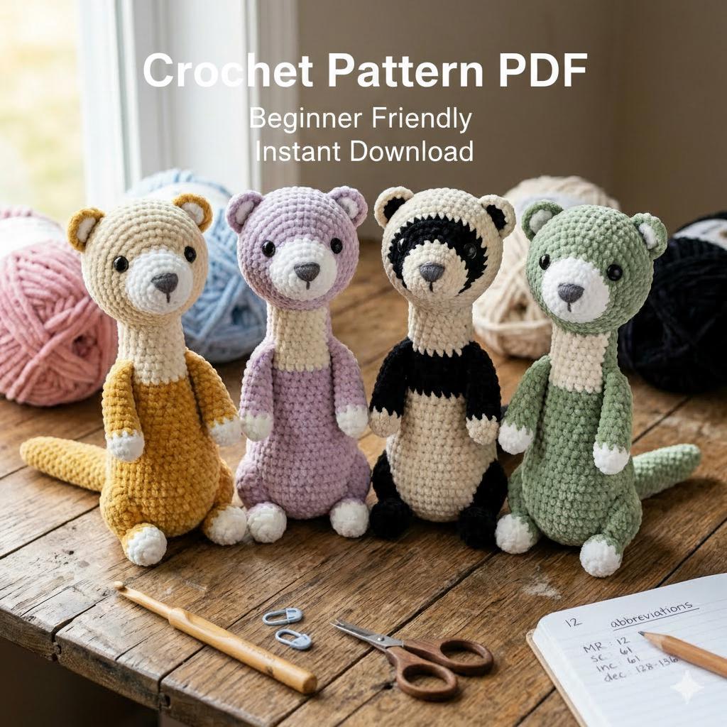 Cute Floppy Ferret low-sew PDF pattern