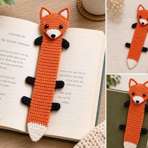 Virkat rävbokmärkesmönster PDF, virkmönster för rävbokmärke, sött amigurumi-bokmärke, present till bokälskare, virkhandledning för nybörjare