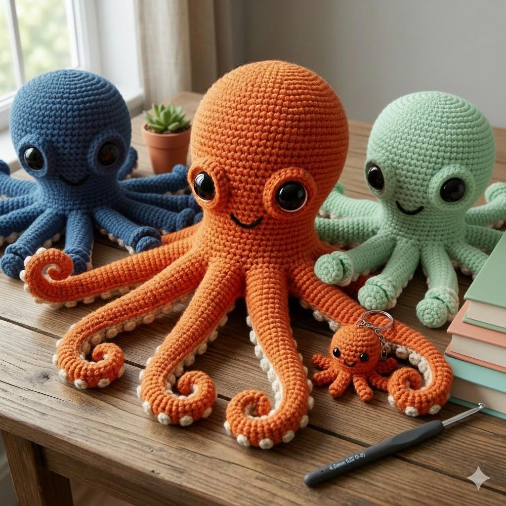 30 Giant Octopus Crochet Patterns for Plush Ocean Decor and Amigurumi Play 23 Giant Octopus Crochet Pattern + Mini Octopus Keychain Pattern PDF