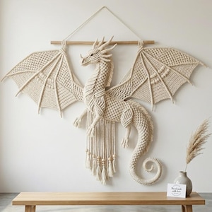 Macrame Dragon Wall Hanging Pattern | Boho Fantasy Dragon Decor | Large Dragon Wall Art | Mythical Home Decor Gift | Dragon Nursery
