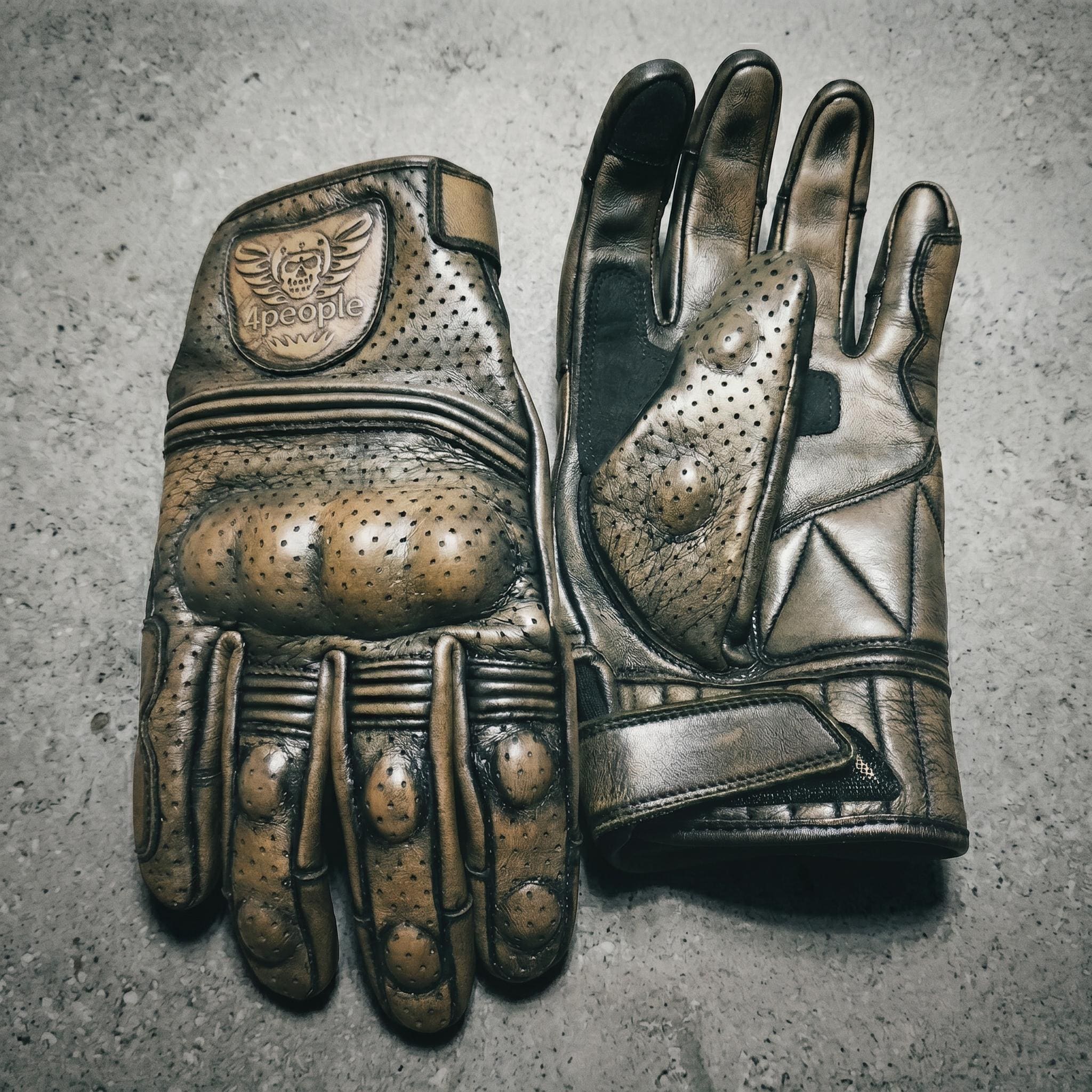 Vintage Leather Motorcycle Gloves Iron Rider Biker Cafe Racer Riding Gear