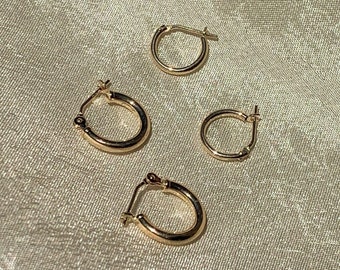 14k Solid Gold Huggie Hoop Earrings by Dea Dia - Dainty Gold Hoops