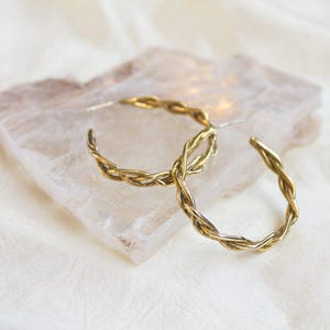 Braided Golden Hoops - Classic Gold Hoop Earrings, Handmade Braid Gold Earrings, Elegant Jewelry for Women